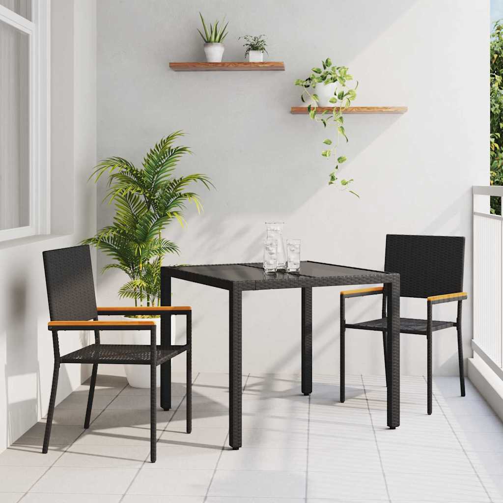 Garten Essgruppe 3 stk. Schwarz Poly-Rattan