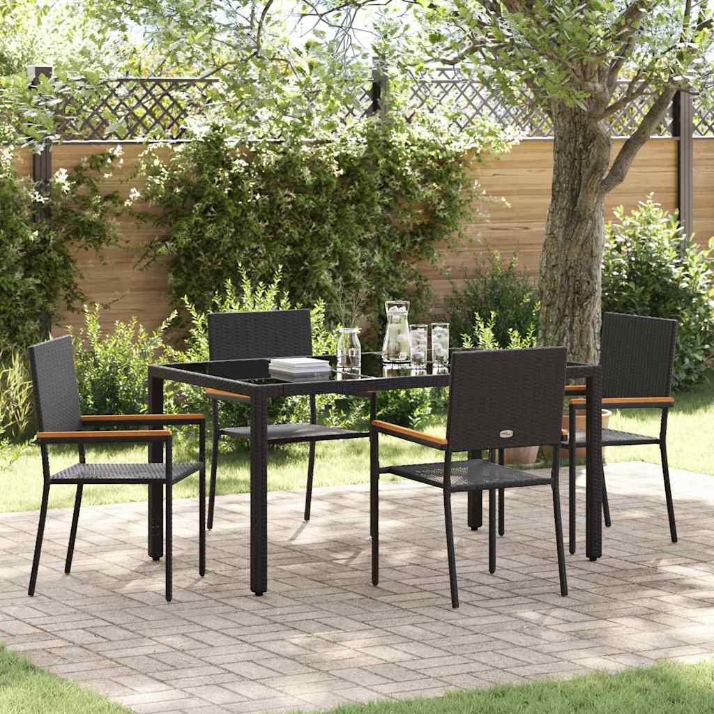 Garten Essgruppe 5 stk. Schwarz Poly-Rattan