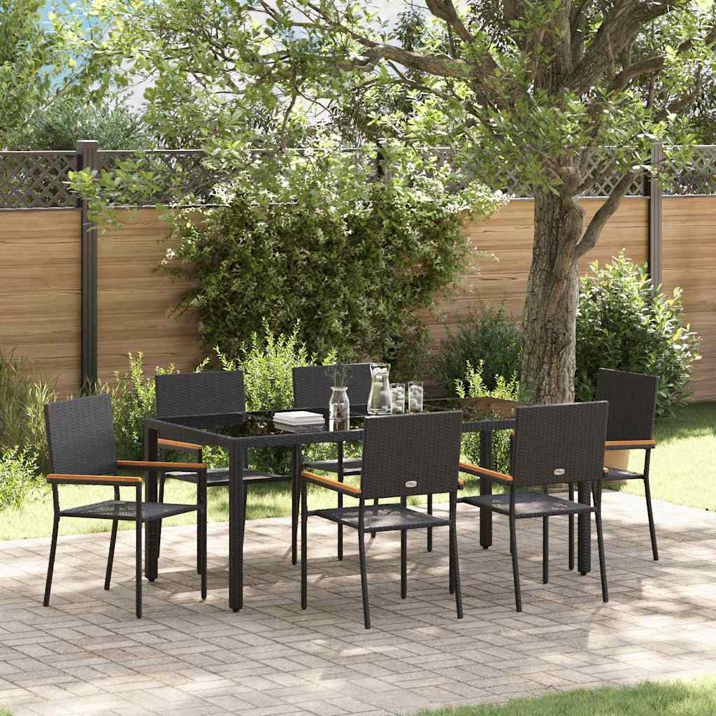 Garten Essgruppe 7 stk. Schwarz Poly-Rattan