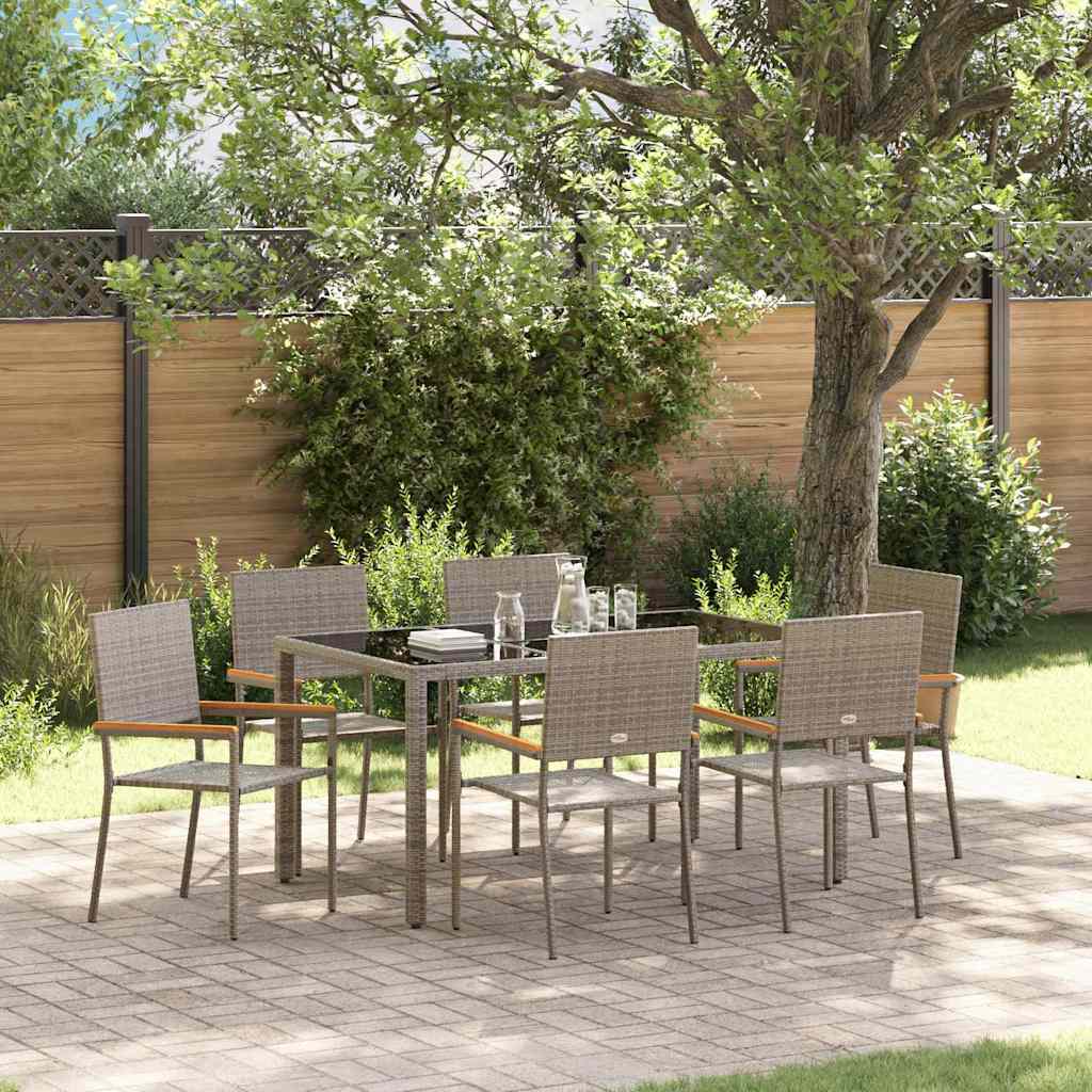 Garten Essgruppe 7 stk. Grau Poly-Rattan