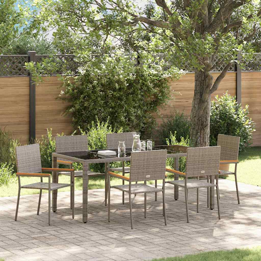 Garten Essgruppe 7 stk. Grau Poly-Rattan
