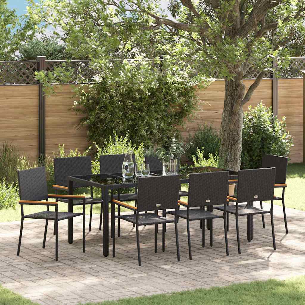 Garten Essgruppe 9 stk. Schwarz Poly-Rattan