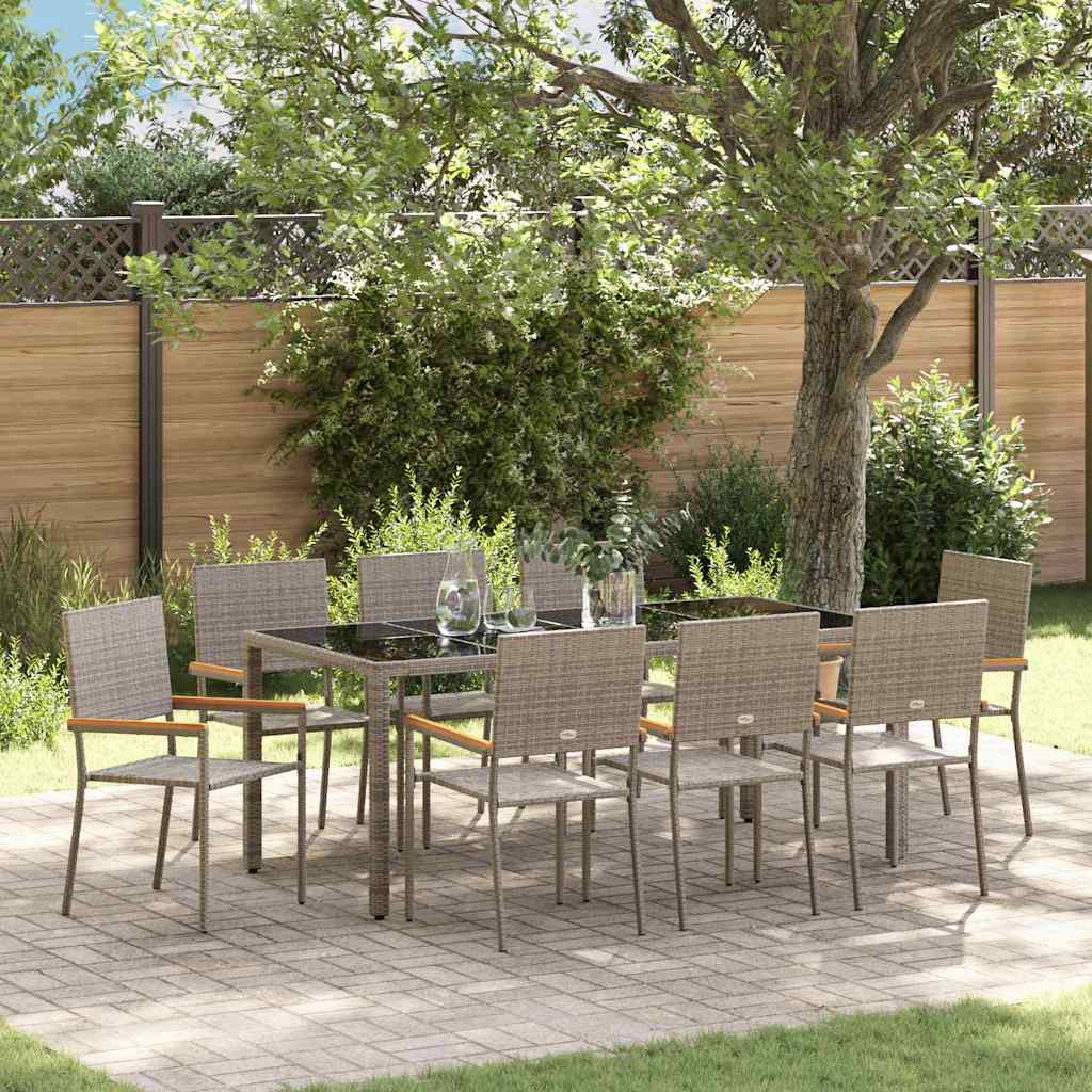 Garten Essgruppe 9 stk. Grau Poly-Rattan