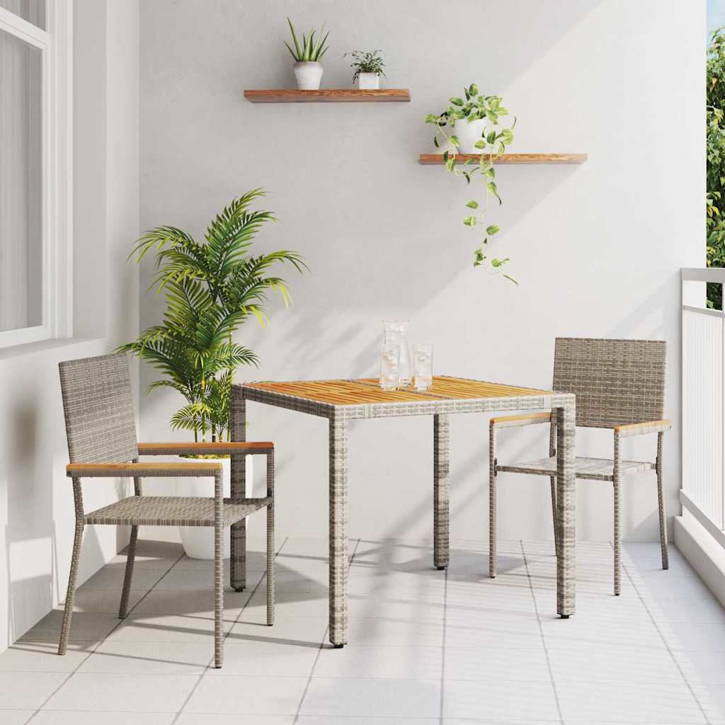 Garten Essgruppe 3 stk. Grau Poly-Rattan