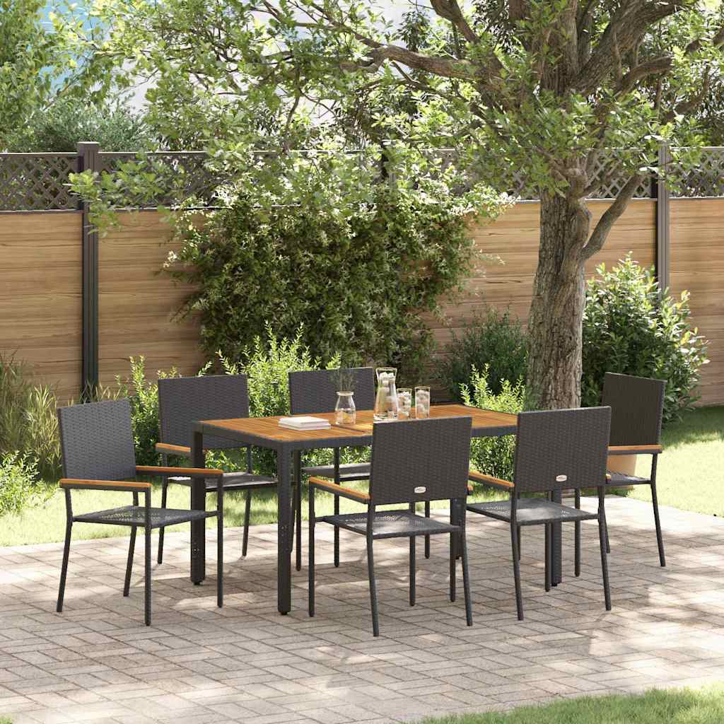 Garten Essgruppe 7 stk. Schwarz Poly-Rattan