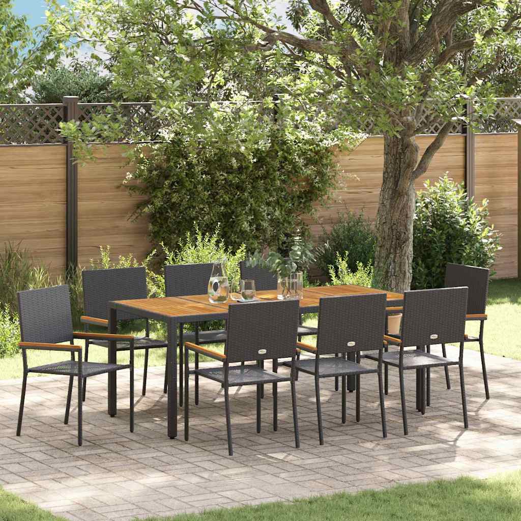 Garten Essgruppe 9 stk. Schwarz Poly-Rattan