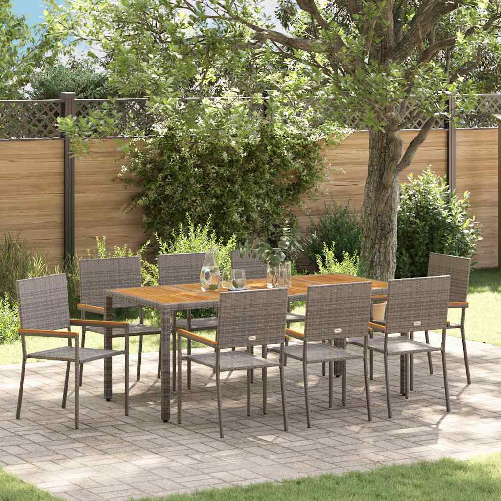 Garten Essgruppe 9 stk. Grau Poly-Rattan