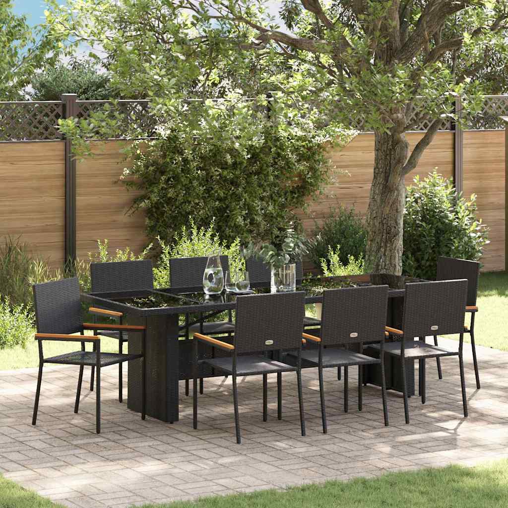 Garten Essgruppe 9 stk. Schwarz Poly-Rattan