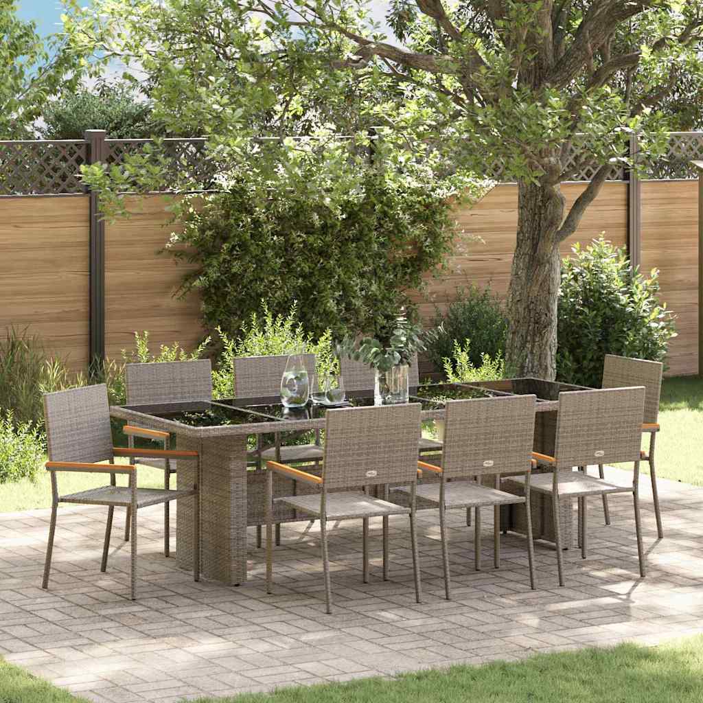 Garten Essgruppe 9 stk. Grau Poly-Rattan