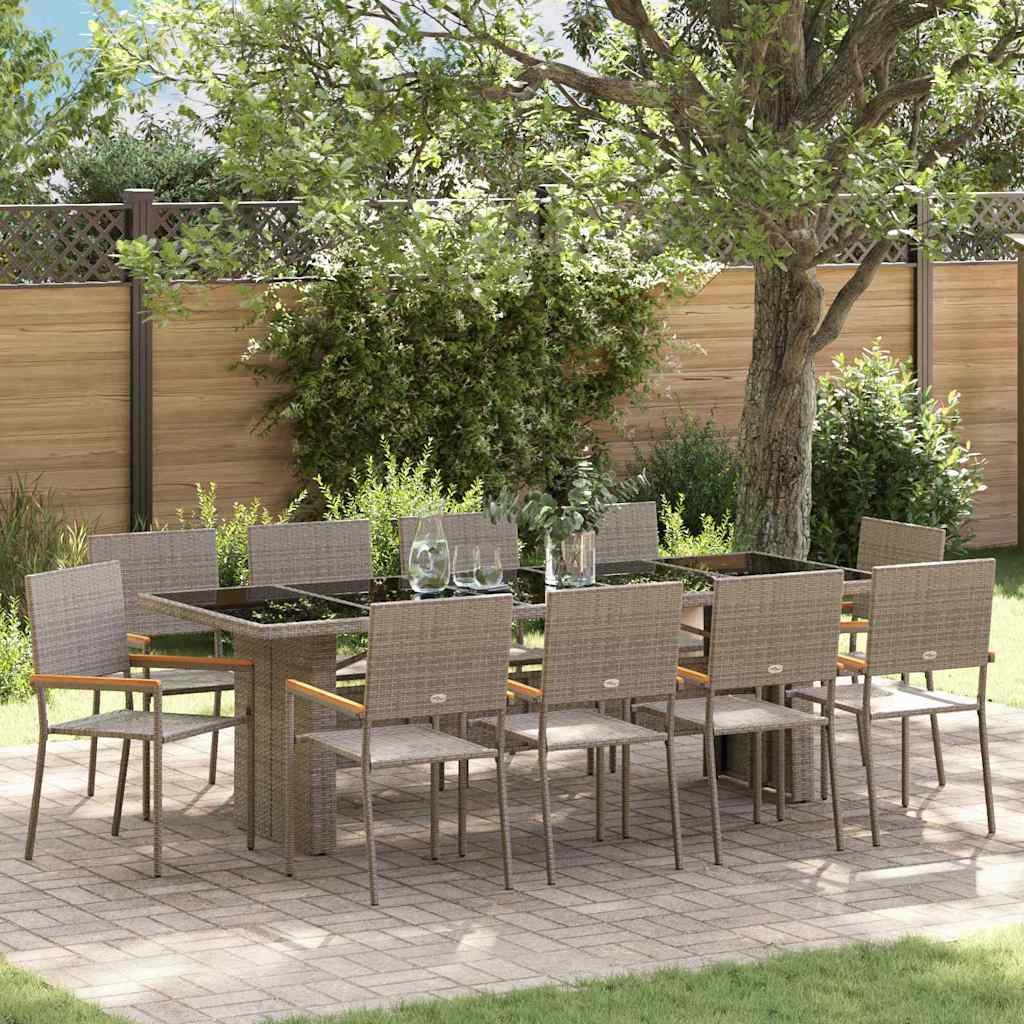 Garten Essgruppe 11 stk. Grau Poly-Rattan