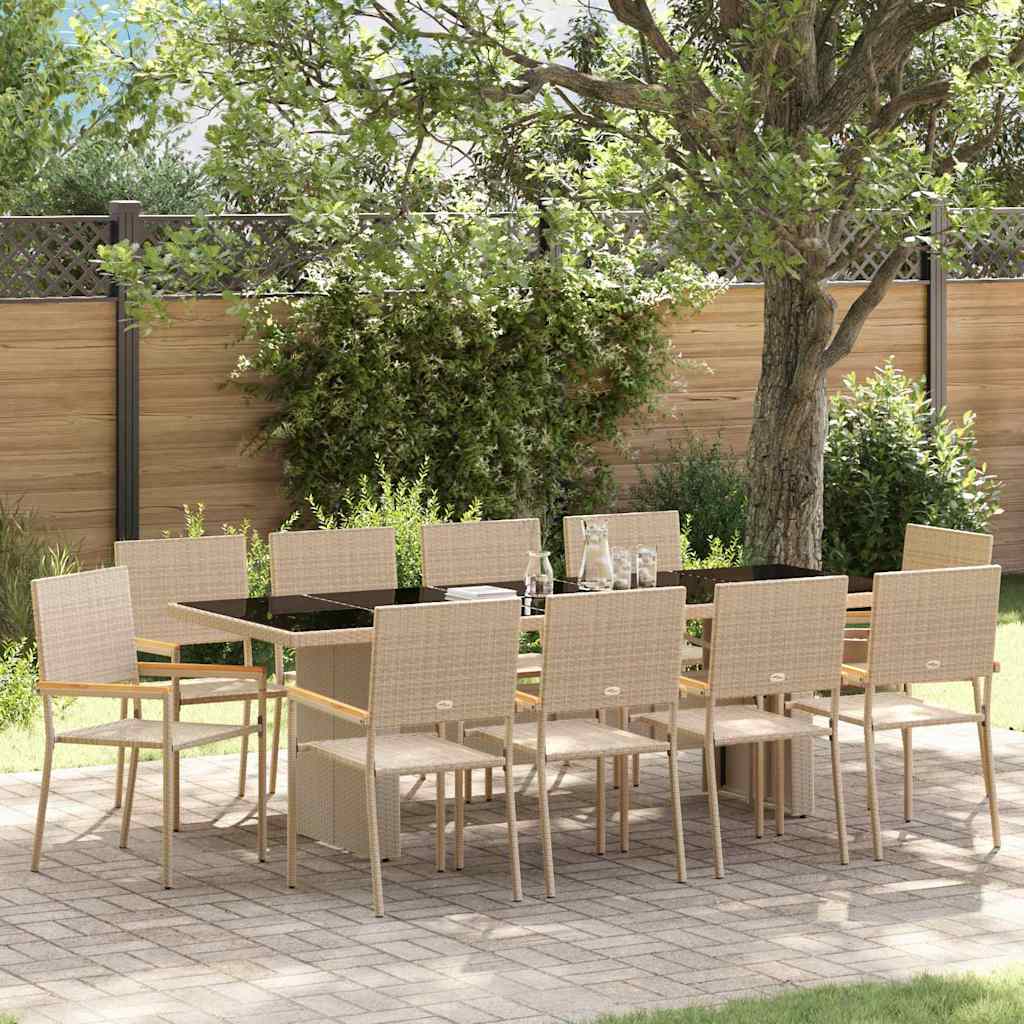 Garten Essgruppe 11 stk. Beige Poly-Rattan