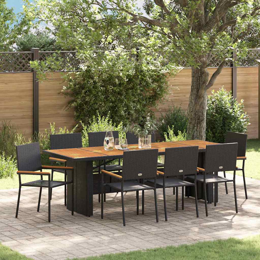 Garten Essgruppe 9 stk. Schwarz Poly-Rattan