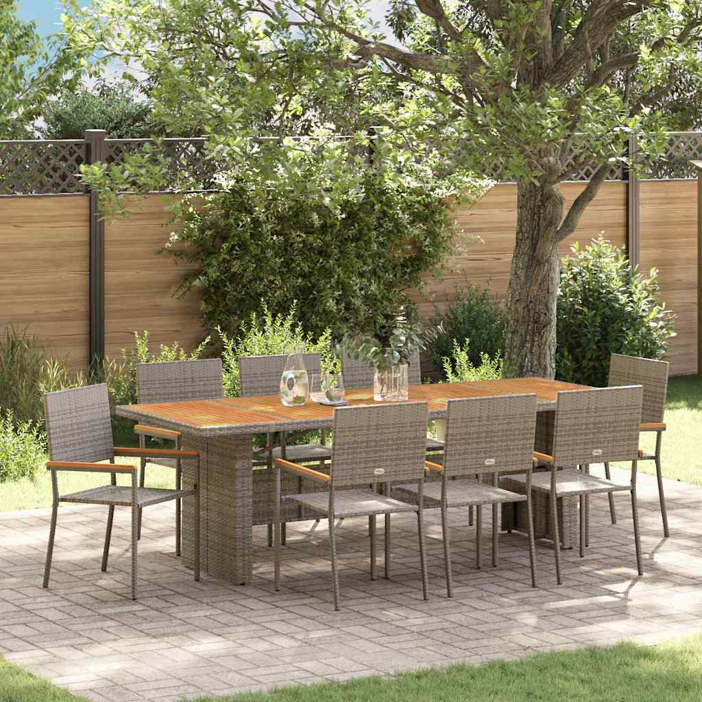 Garten Essgruppe 9 stk. Grau Poly-Rattan
