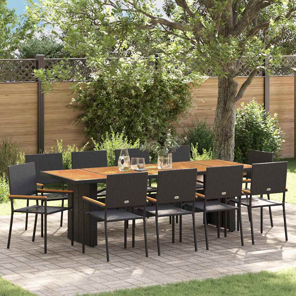Garten Essgruppe 11 stk. Schwarz Poly-Rattan
