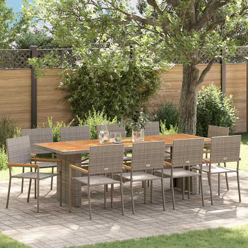 Garten Essgruppe 11 stk. Grau Poly-Rattan