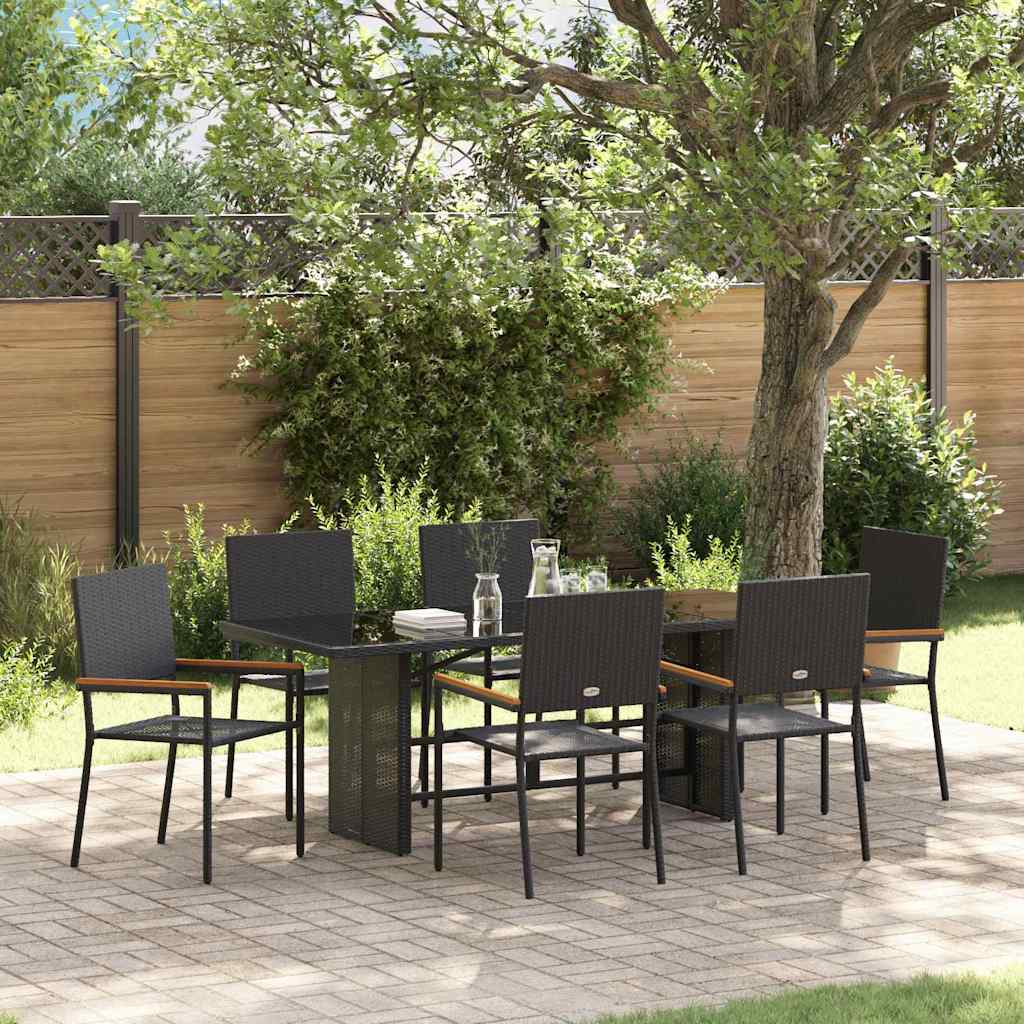 Garten Essgruppe 7 stk. Schwarz Poly-Rattan