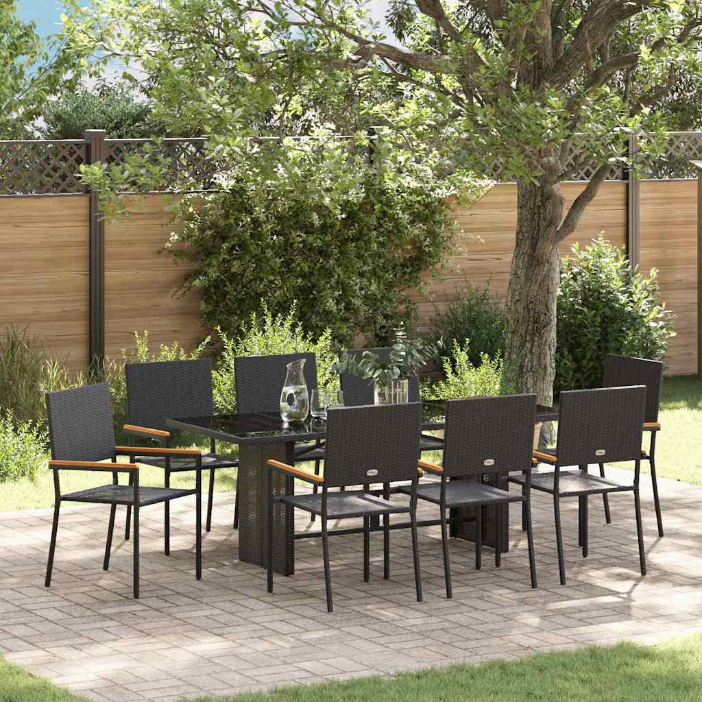 Garten Essgruppe 9 stk. Schwarz Poly-Rattan