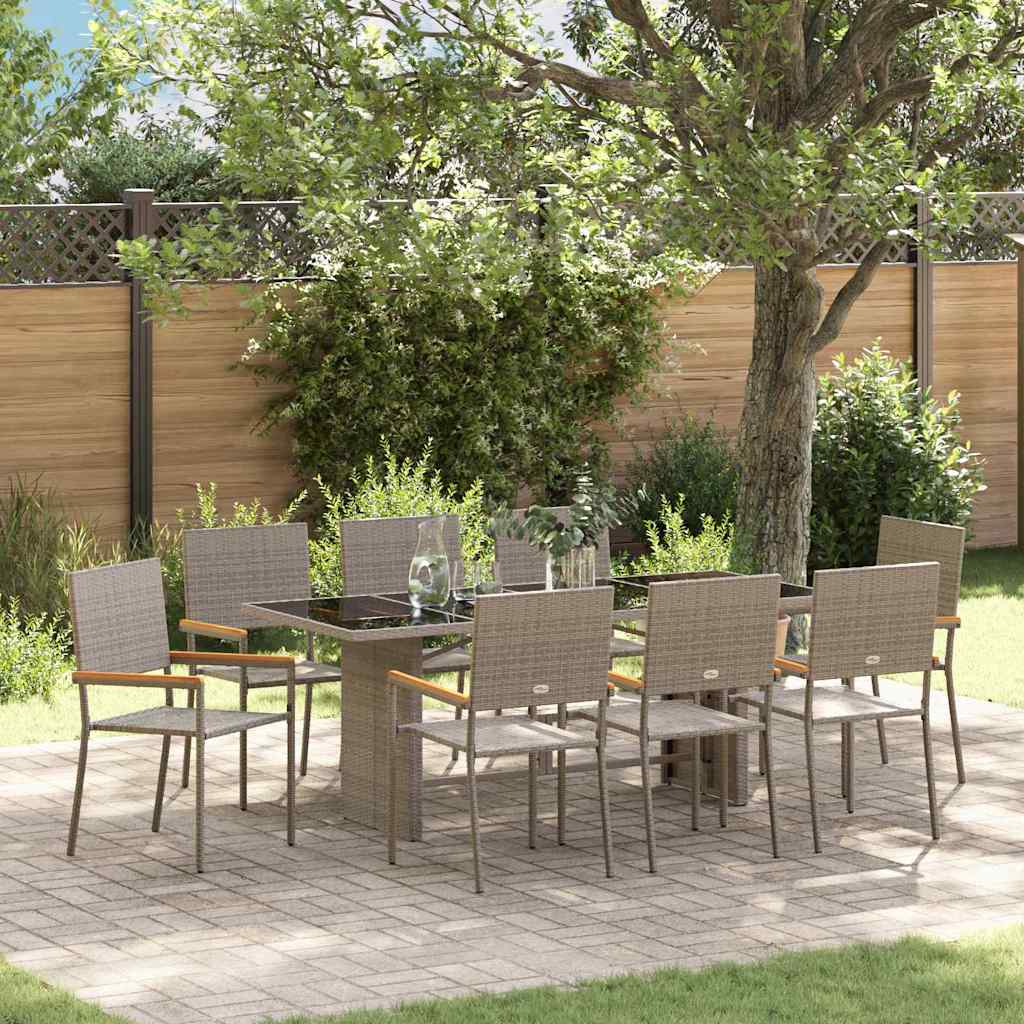 Garten Essgruppe 9 stk. Grau Poly-Rattan