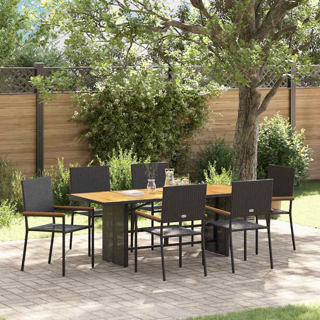 Garten Essgruppe 7 stk. Schwarz Poly-Rattan
