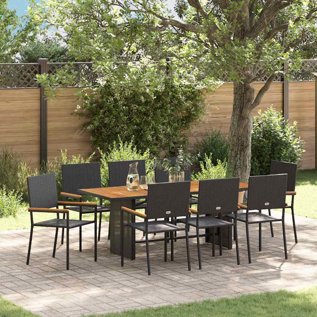 Garten Essgruppe 9 stk. Schwarz Poly-Rattan
