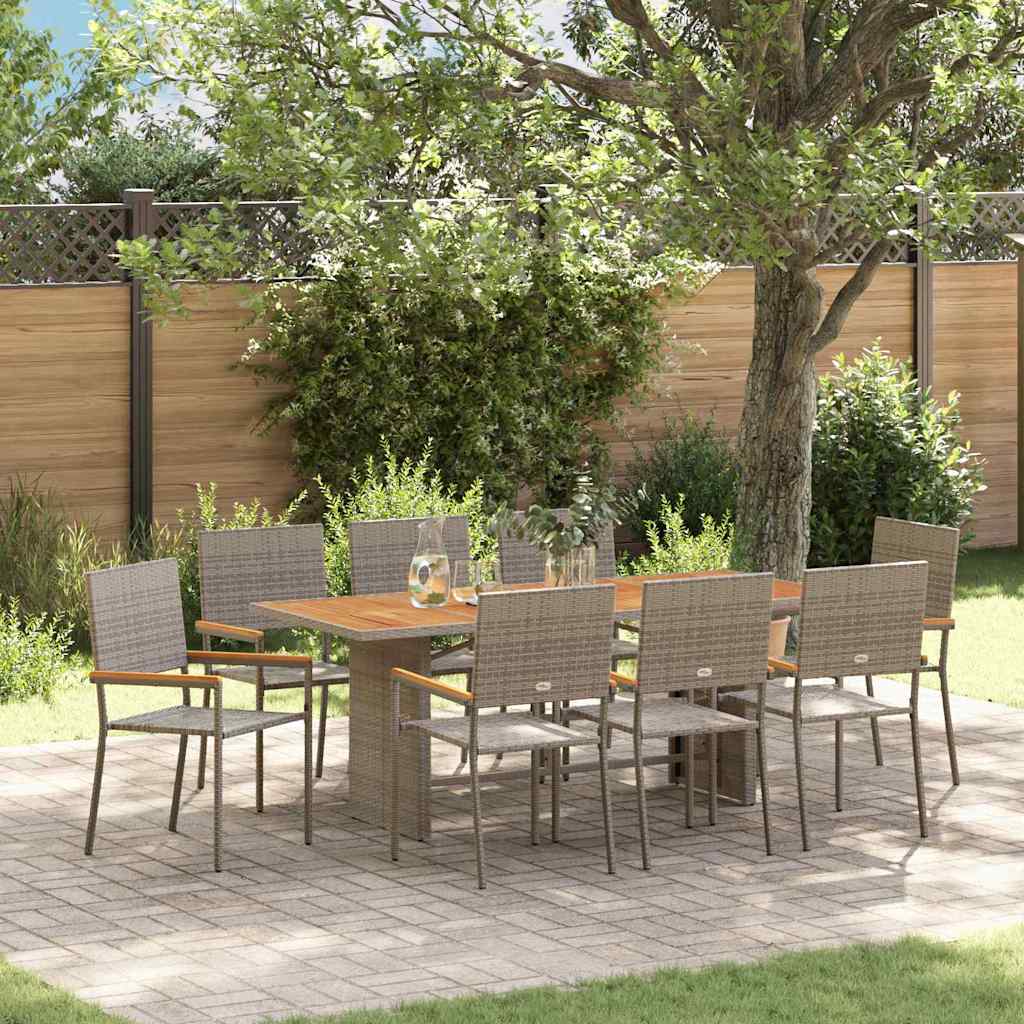 Garten Essgruppe 9 stk. Grau Poly-Rattan