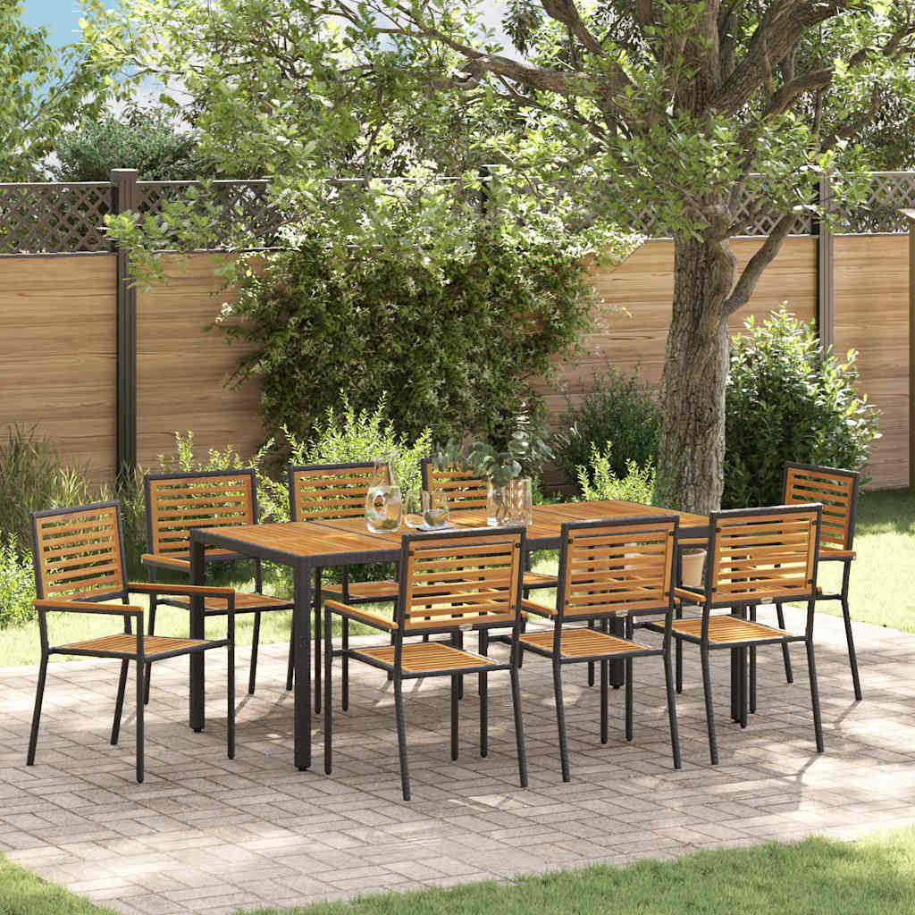 Garten Essgruppe 9 stk. Schwarz und Braun Poly-Rattan