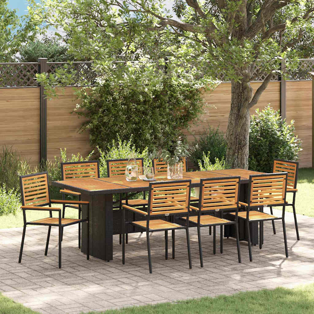Garten Essgruppe 9 stk. Schwarz und Braun Poly-Rattan