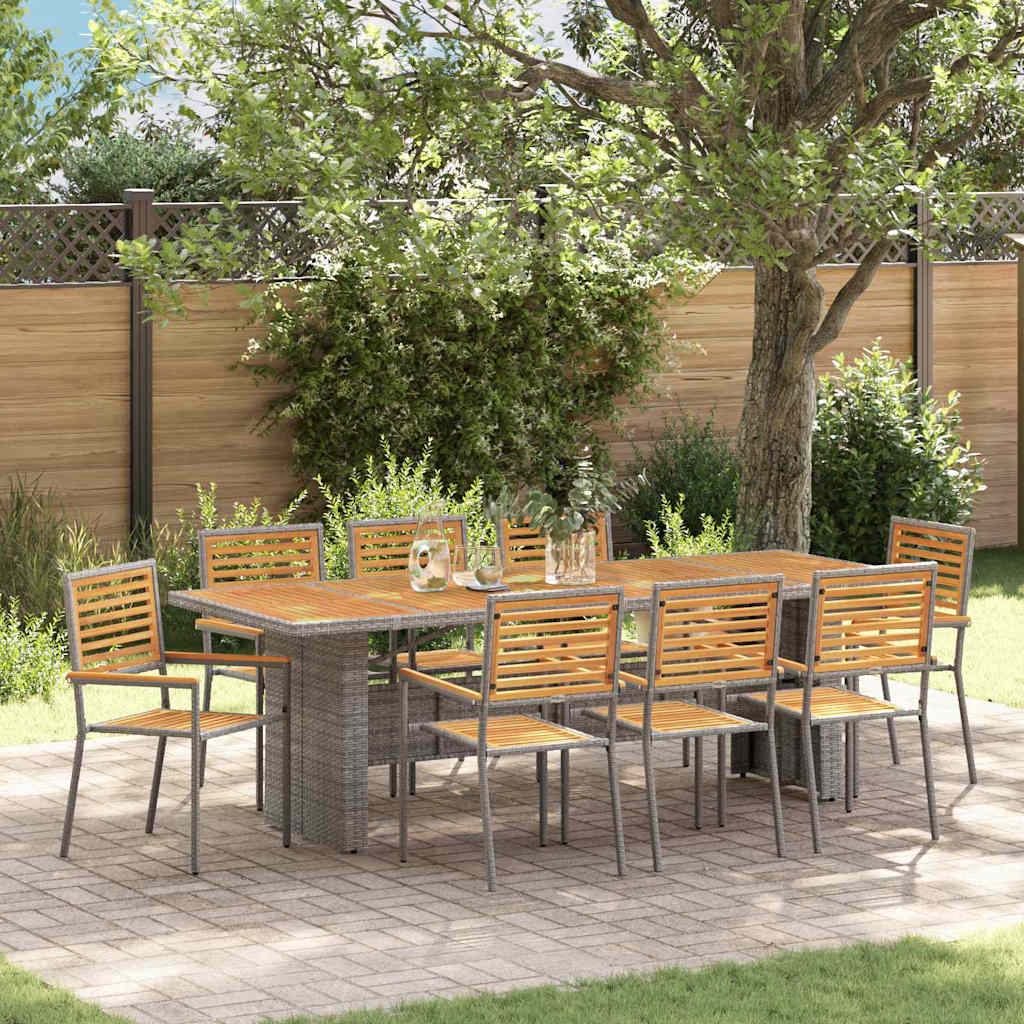 Garten Essgruppe 9 stk. Grau und Braun Poly-Rattan