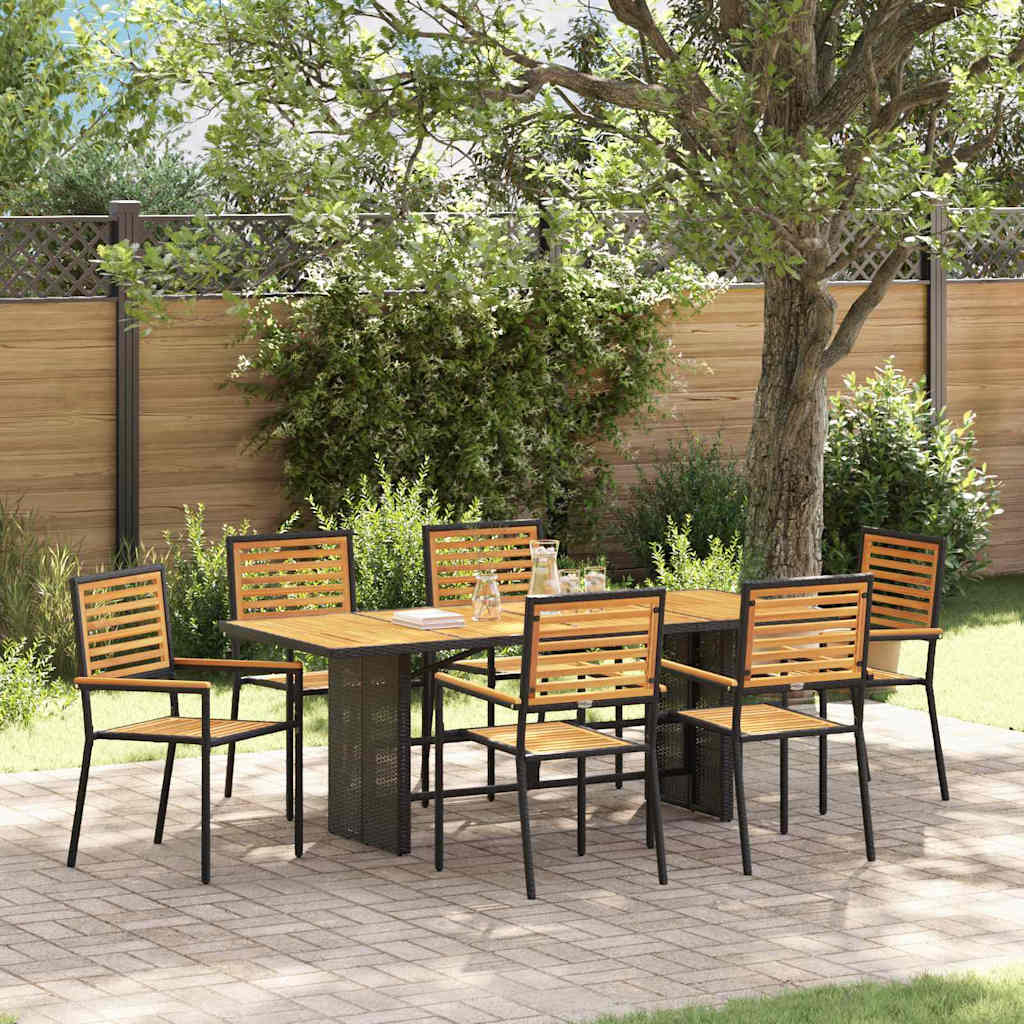 Garten Essgruppe 7 stk. Schwarz und Braun Poly-Rattan