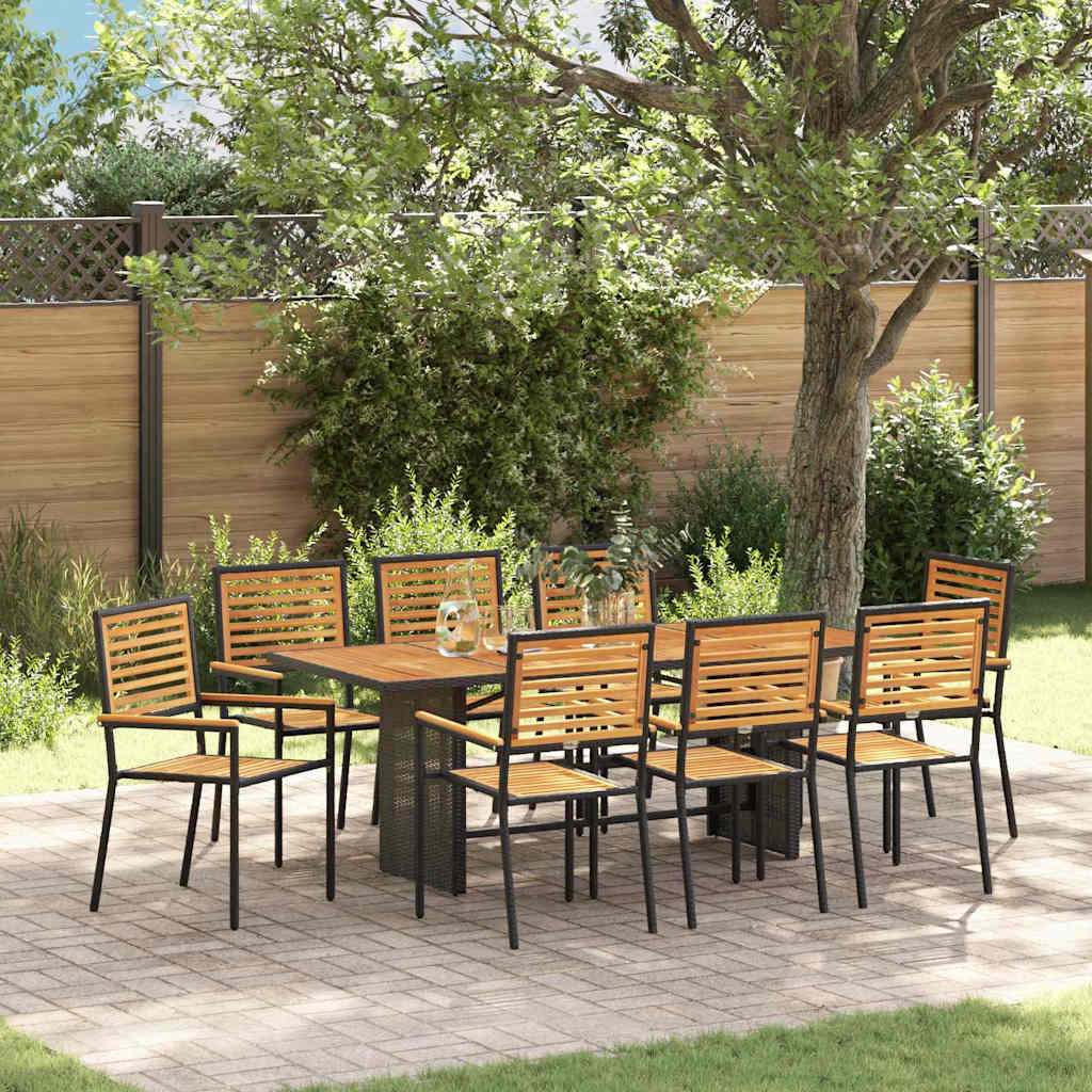 Garten Essgruppe 9 stk. Schwarz und Braun Poly-Rattan