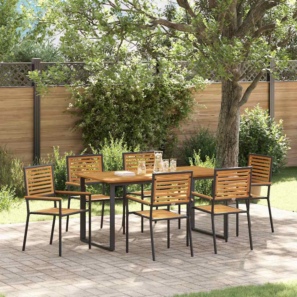 Garten Essgruppe 7 stk. Schwarz Massivholz Akazie