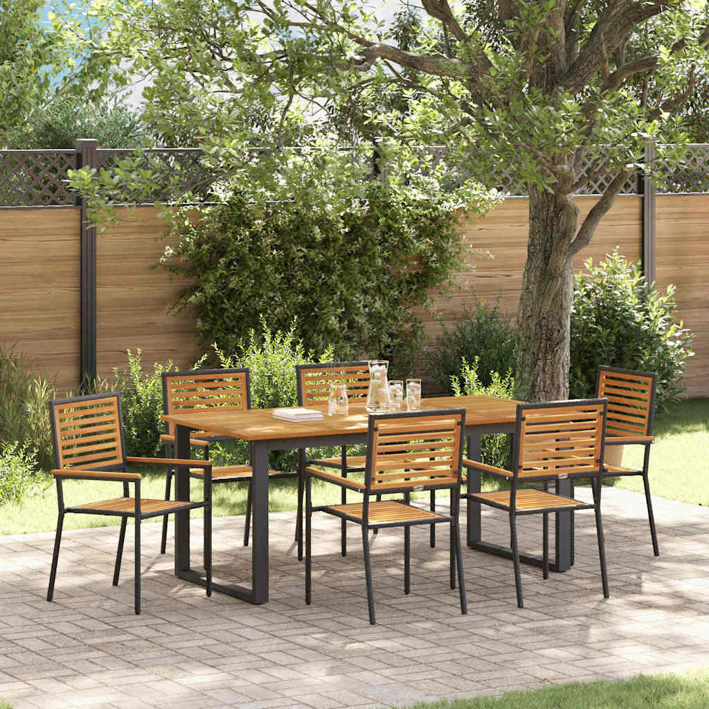 Garten Essgruppe 7 stk. Schwarz Massivholz Akazie