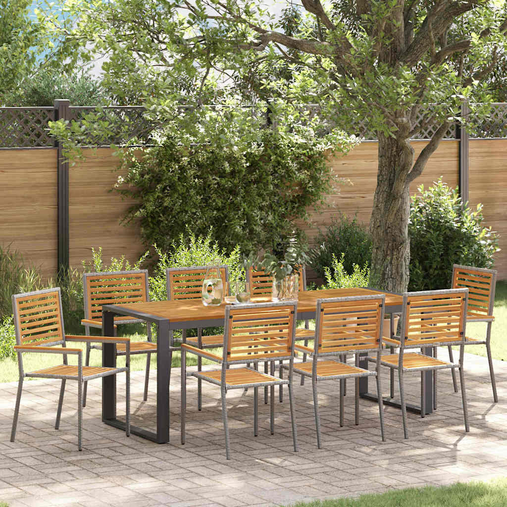 Garten Essgruppe 9 stk. Grau und Braun Poly-Rattan
