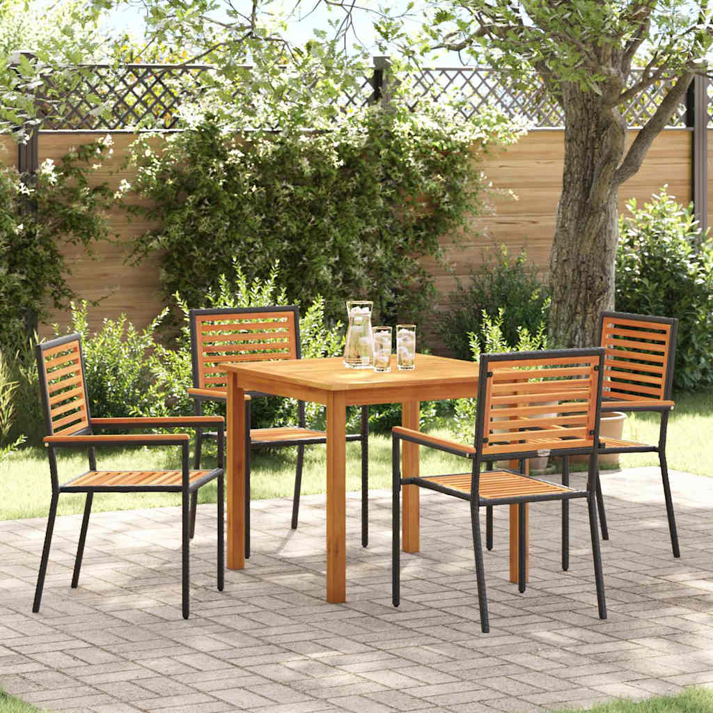 Garten Essgruppe 5 stk. Schwarz Massivholz Akazie