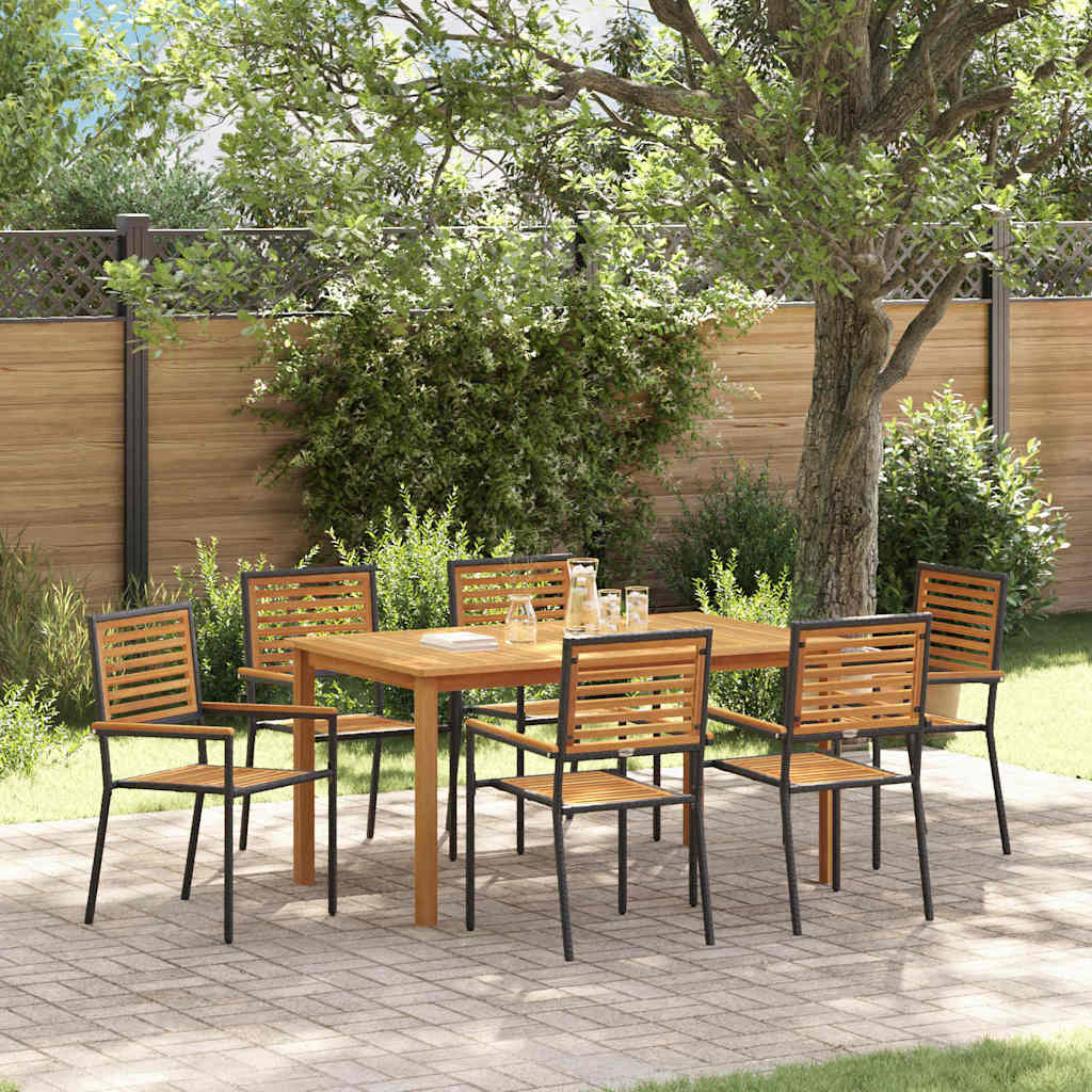 Garten Essgruppe 7 stk. Schwarz Massivholz Akazie