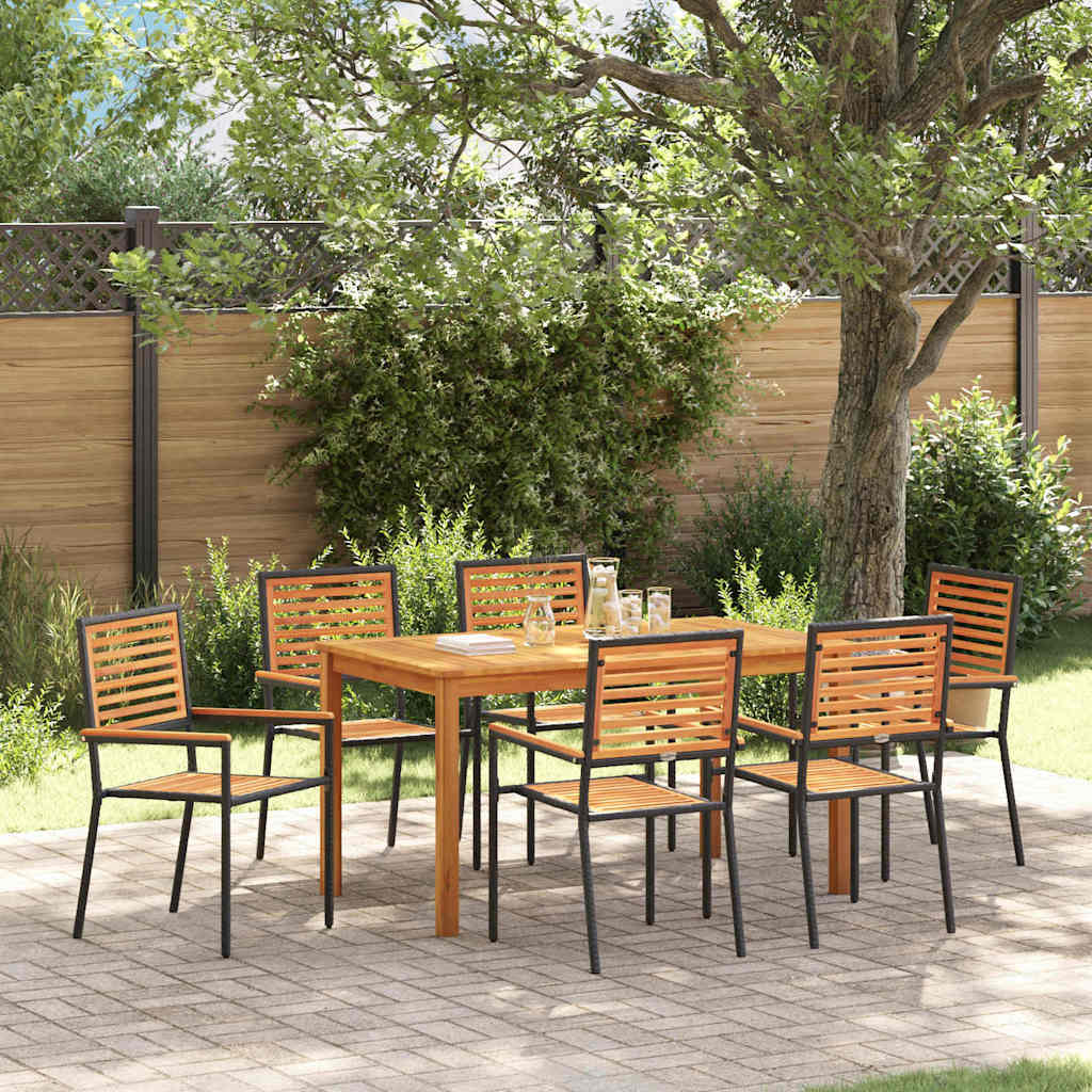 Garten Essgruppe 7 stk. Schwarz Massivholz Akazie