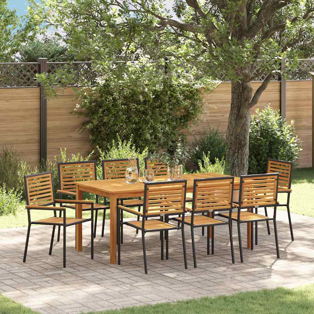 Garten Essgruppe 9 stk. Schwarz Massivholz Akazie