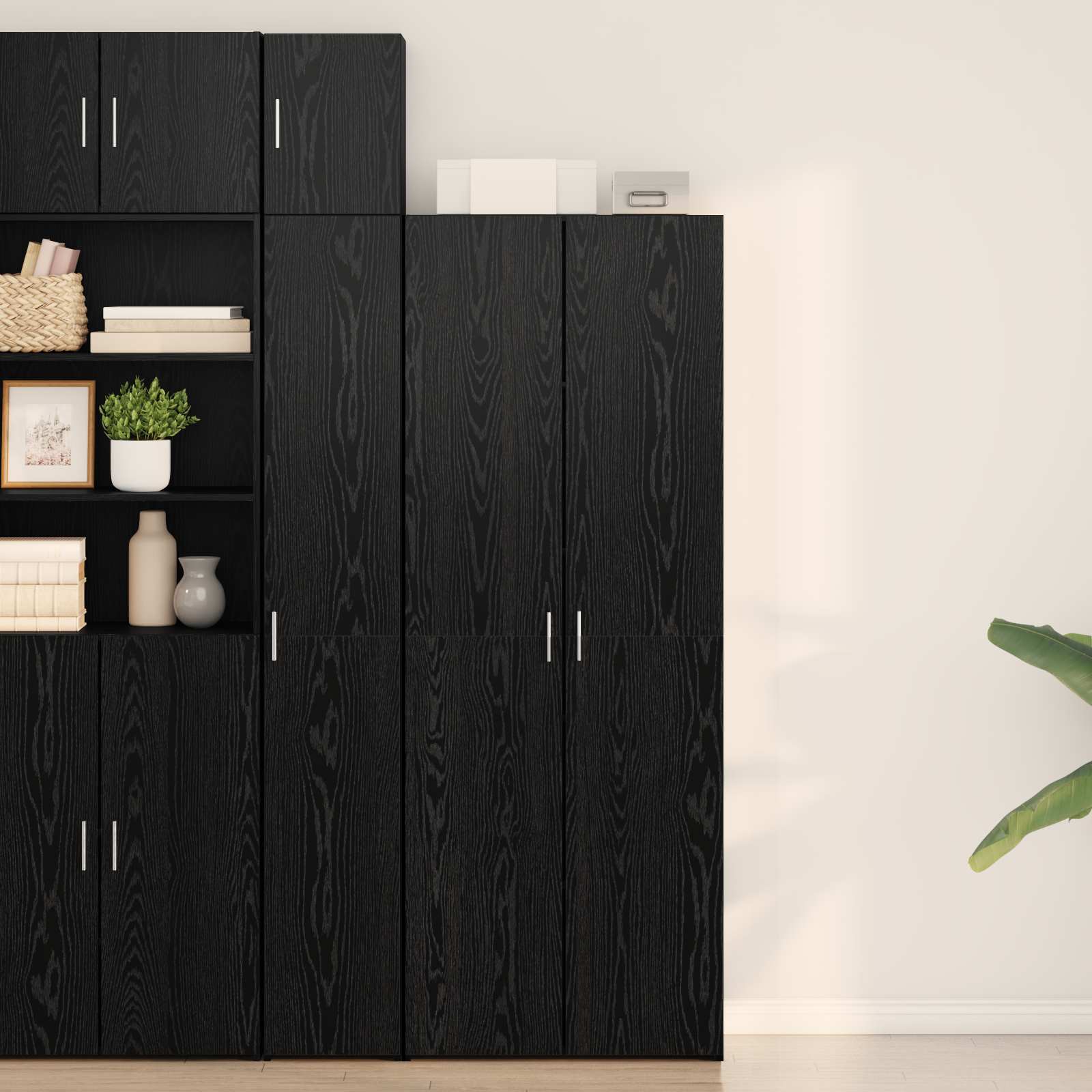 Highboard Schwarz Eichen-Optik 70 x 42,5 x 185 cm