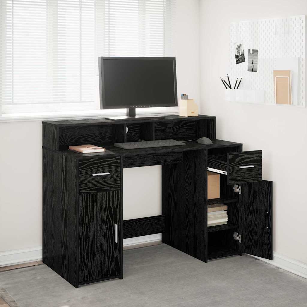 Schreibtisch mit Speicher Schwarz Eichen-Optik 120 x 55 x 91 cm