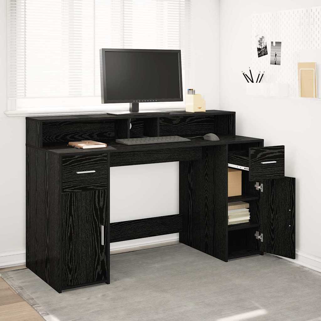 Schreibtisch mit Speicher Schwarz Eichen-Optik 140 x 55 x 91 cm