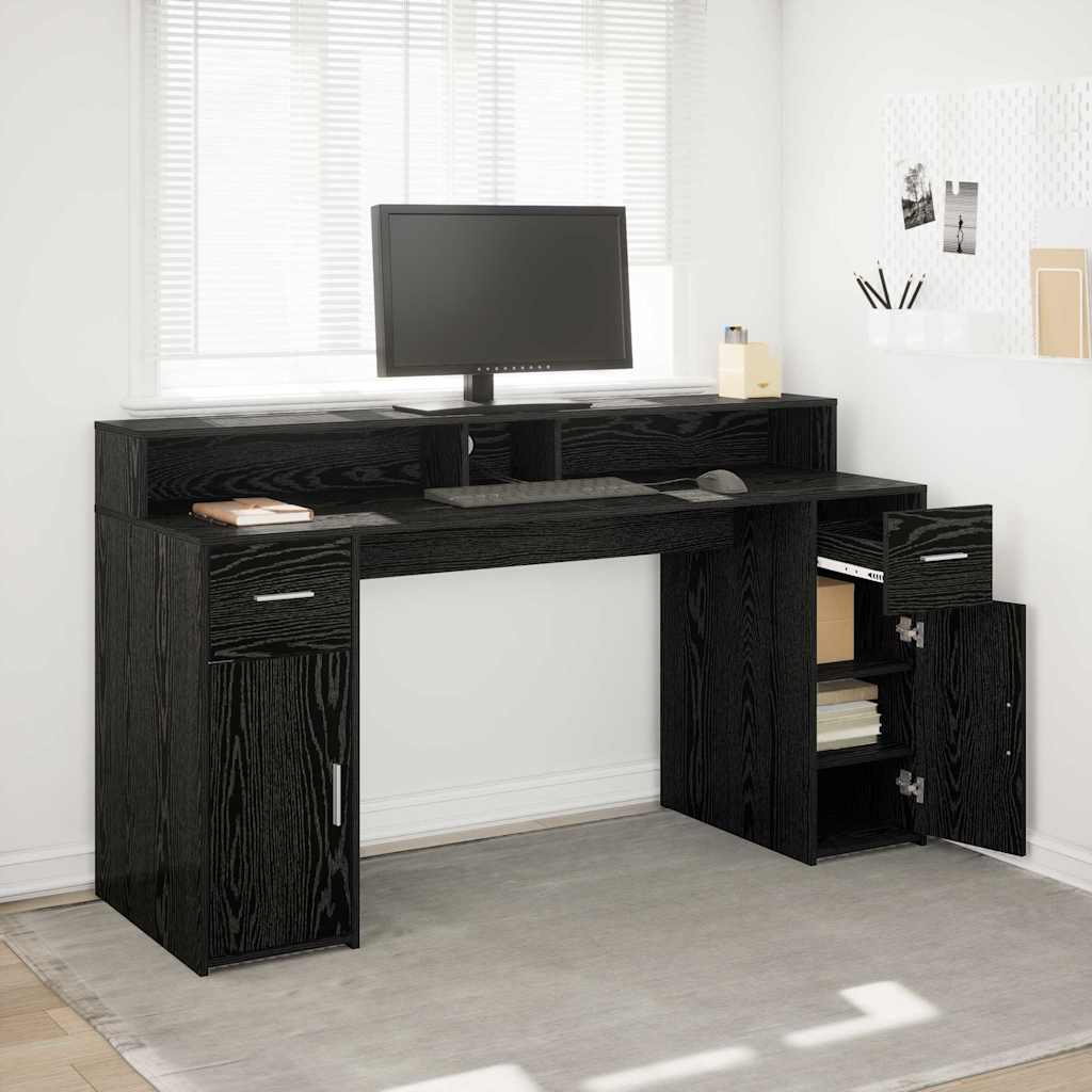 Schreibtisch mit Speicher Schwarz Eichen-Optik 160 x 55 x 91 cm