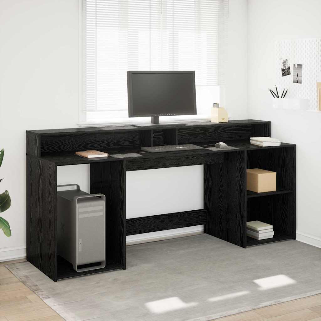 Schreibtisch mit Speicher Schwarz Eichen-Optik 200 x 55 x 91 cm