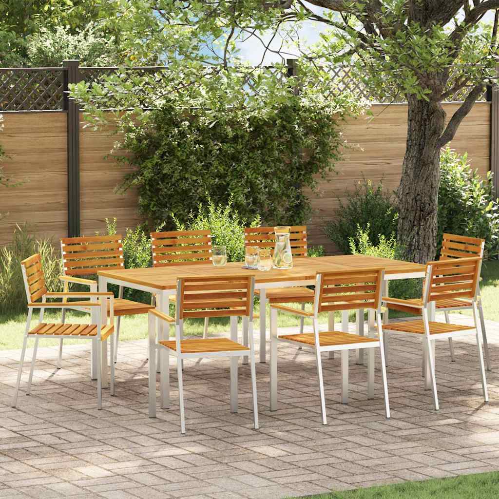 Garten Essgruppe 9 stk. Massives Akazienholz und Edelstahl