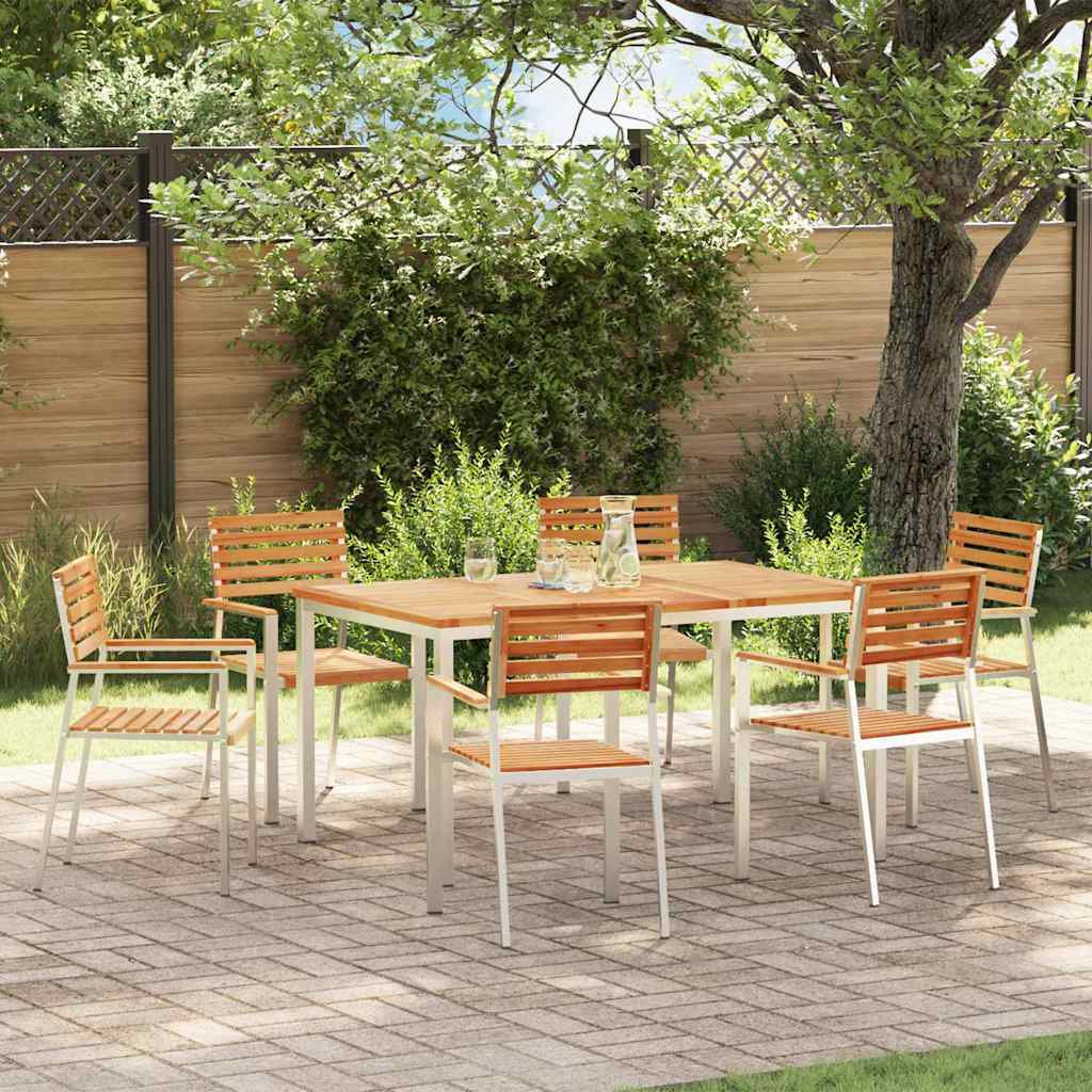 Garten Essgruppe 7 stk. Massives Teakholz und Edelstahl