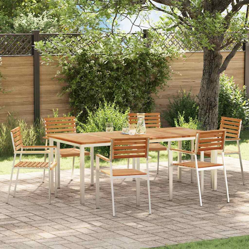 Garten Essgruppe 7 stk. Massives Teakholz und Edelstahl