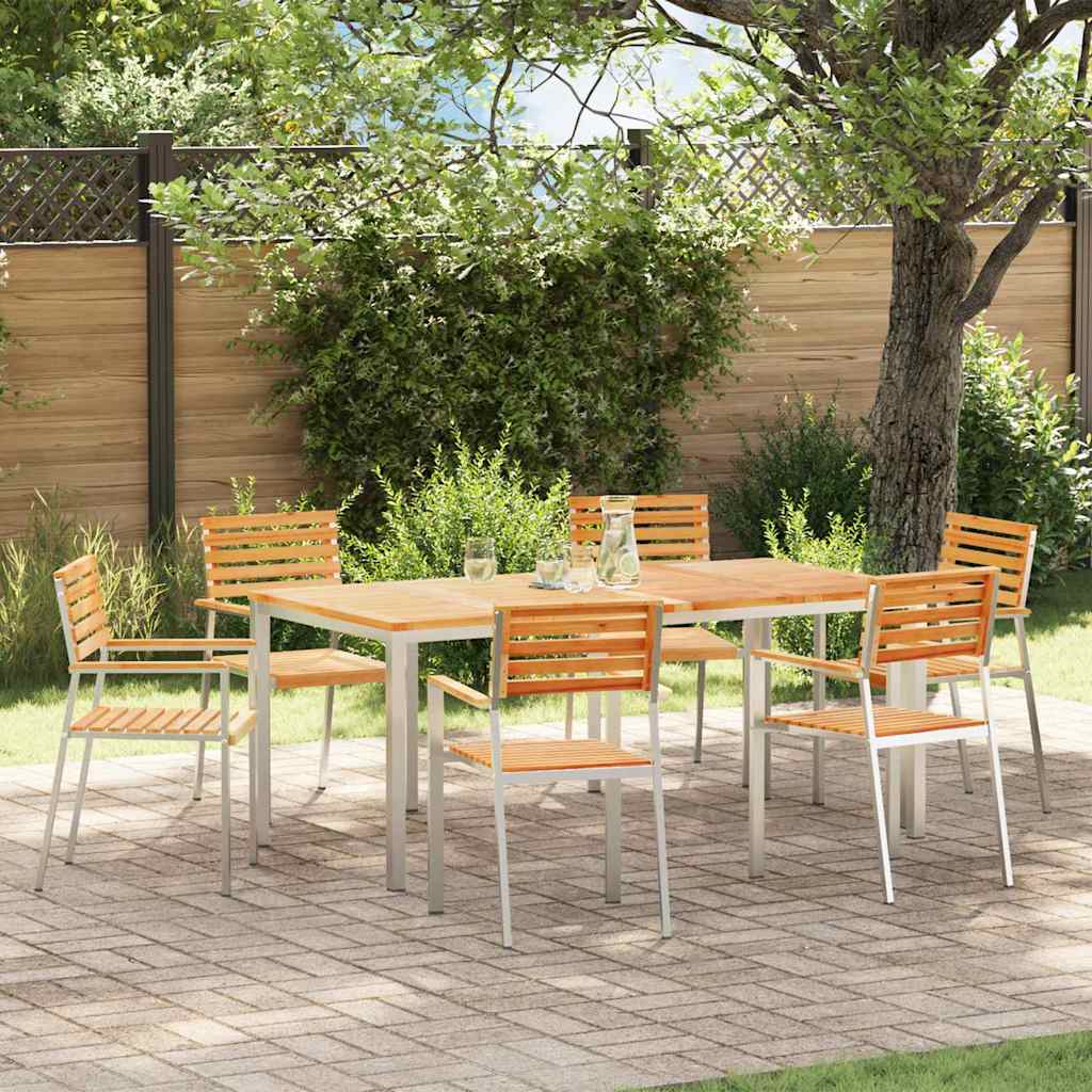 Gartenstuhl 6 stk. Massives Teakholz und Edelstahl