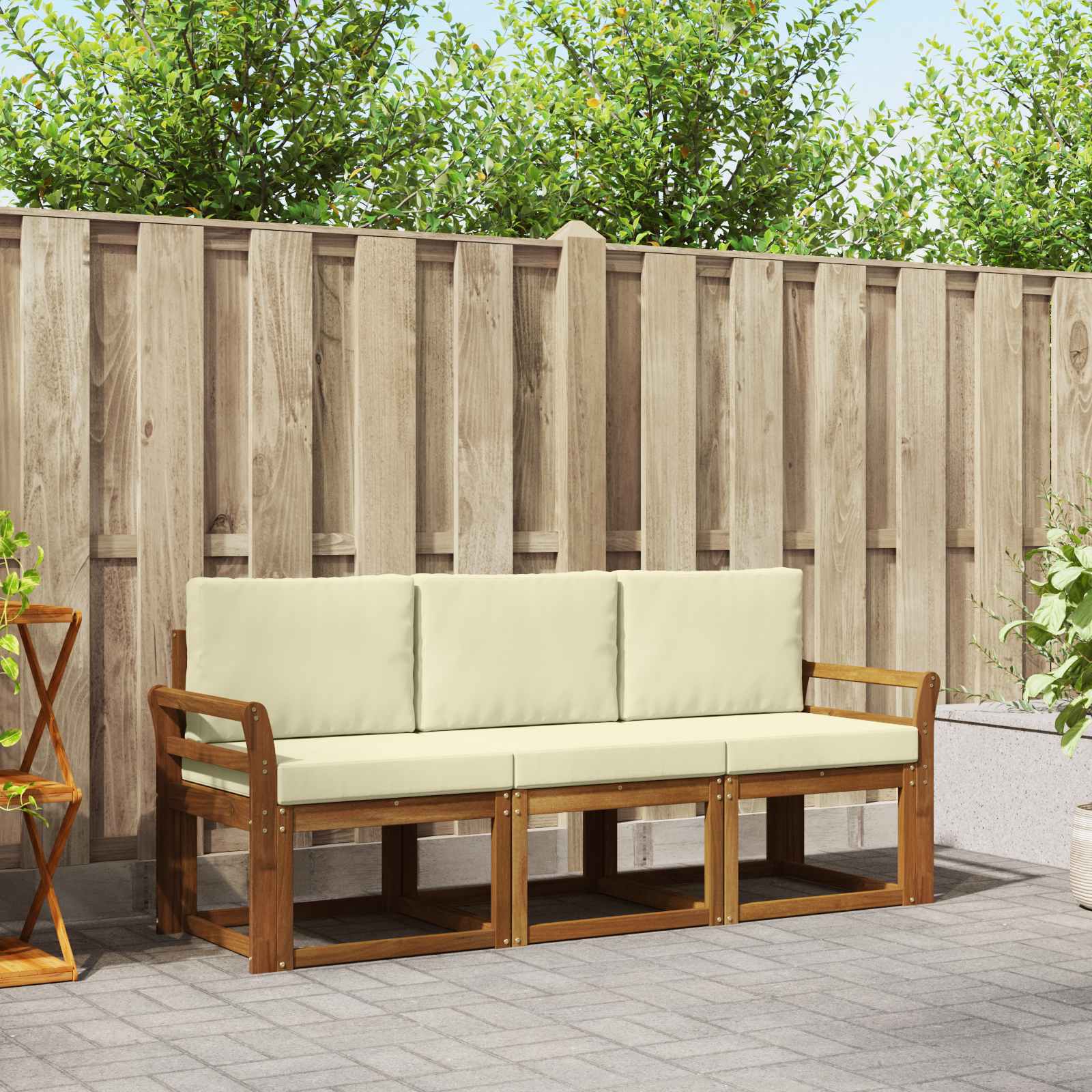 Outdoor-Sofagarnitur 3 stk. Natur und Creme