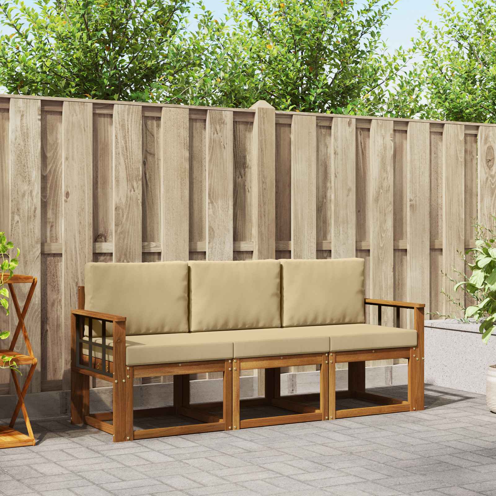 Outdoor-Sofagarnitur 3 stk. Natur und Beige