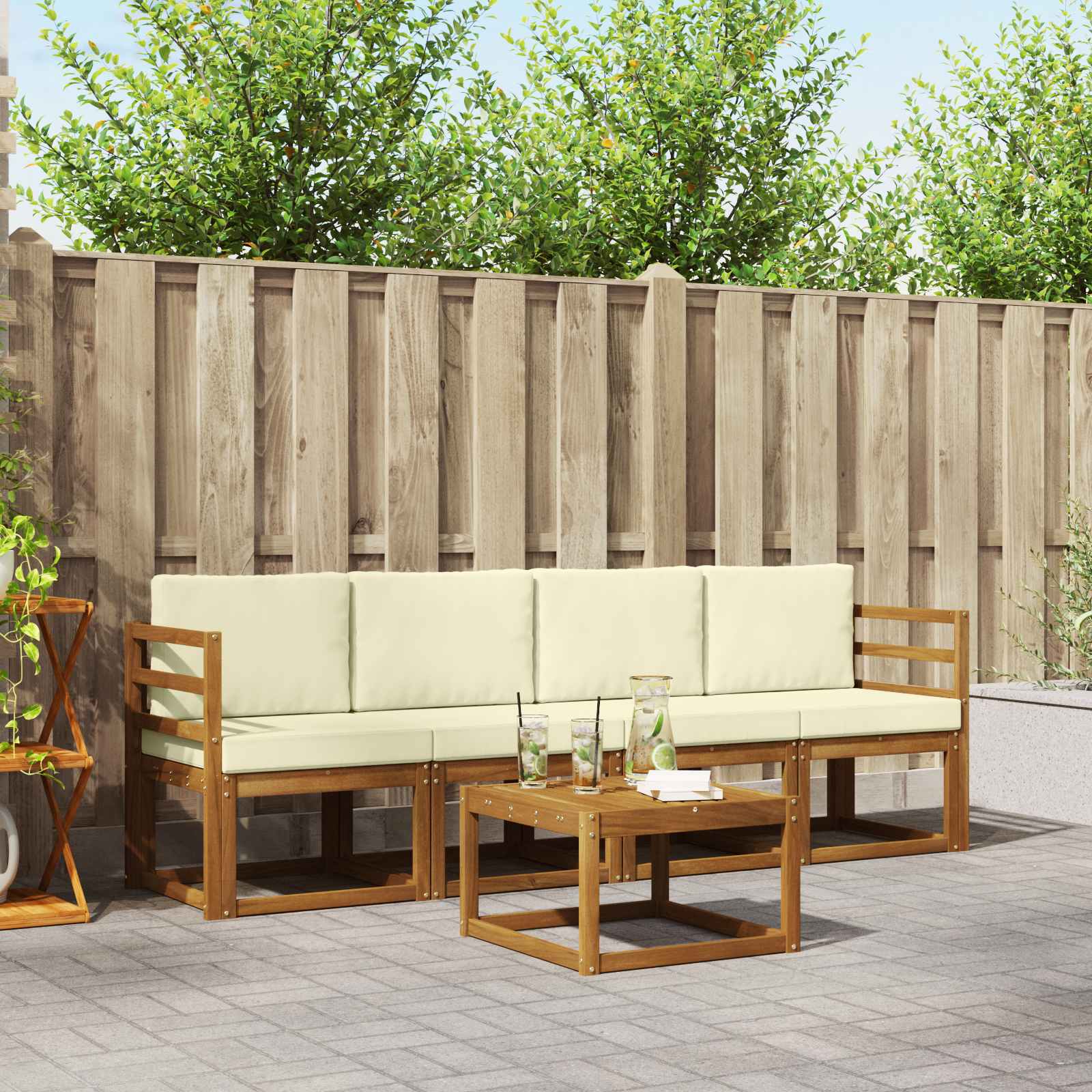 Outdoor-Sofagarnitur 5 stk. Natur und Creme