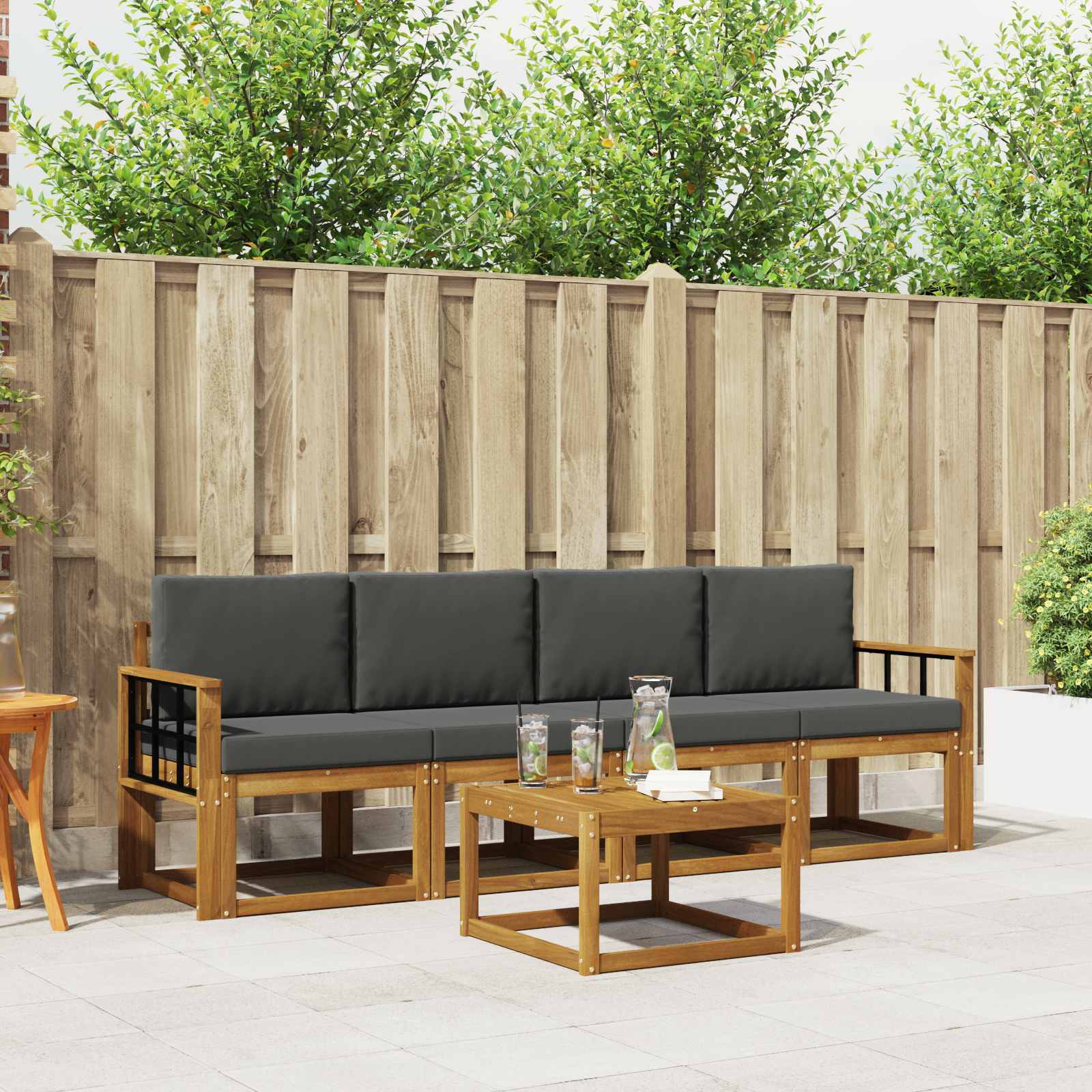 Outdoor-Sofagarnitur 5 stk. Natur und Anthrazit